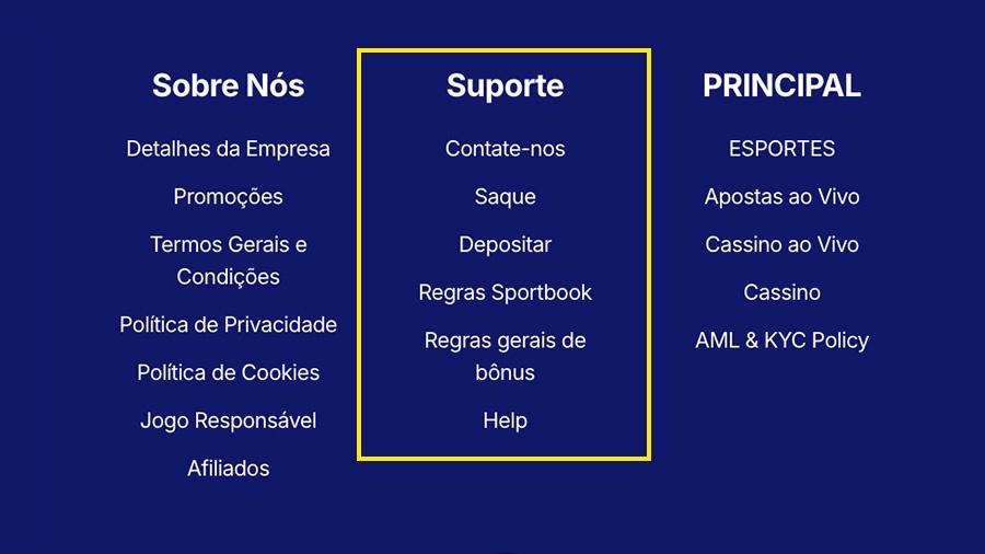 Suporte disponível na página principal da plataforma Suporte disponível na página principal da plataforma